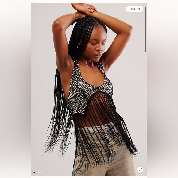 FP x EastNWestLabel Disco Halter Bralette Festival Fringe Embellished Top L - Picture 1 of 8